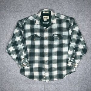 Eddie Bauer McKinley Flannel‎ Shirt Men's Size Large Green Plaid Heavy Weight
